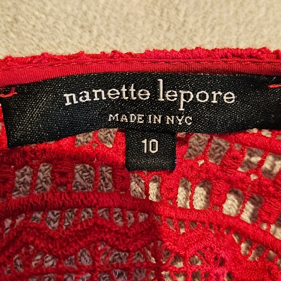 Designer NANETTE LEPORE Red Lace Dress - Bell Sleeves - Fully Lined - Size 10 - Picture 5 of 8
